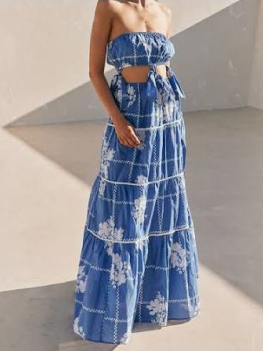 Sabo Skirt Lili Strapless Cutout Tie Maxi Dress SZ 4 Beach Vacation Resort